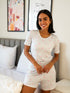 Women Summer Pajama set Light Blue Ribbons T-shirt + Shorts